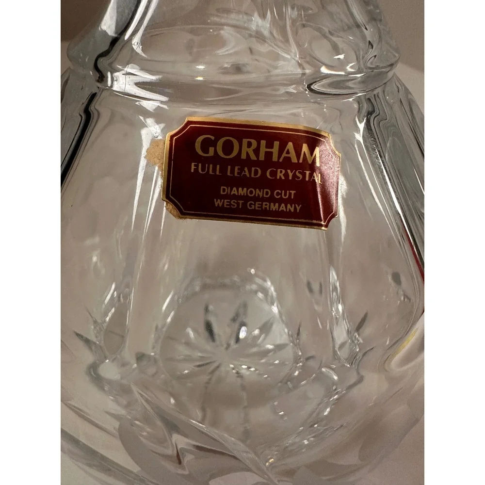 Gorham‎ Lead Crystal Whiskey Decanter Floral Diamond Cut WGermany 11 inch Clear